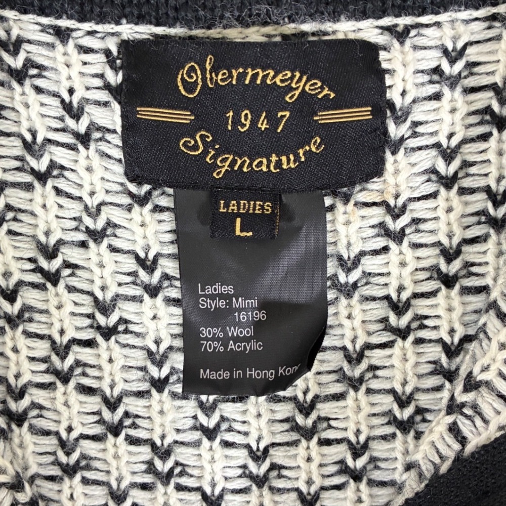 Obermeyer Signature Mimi Womens L Black White Fair Isle Wool Blend Quarter Zip - Picture 6 of 11